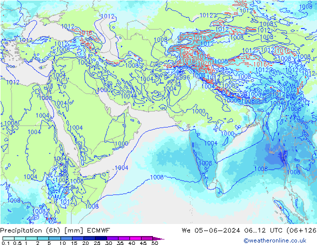 Precipitation (6h) ECMWF St 05.06.2024 12 UTC