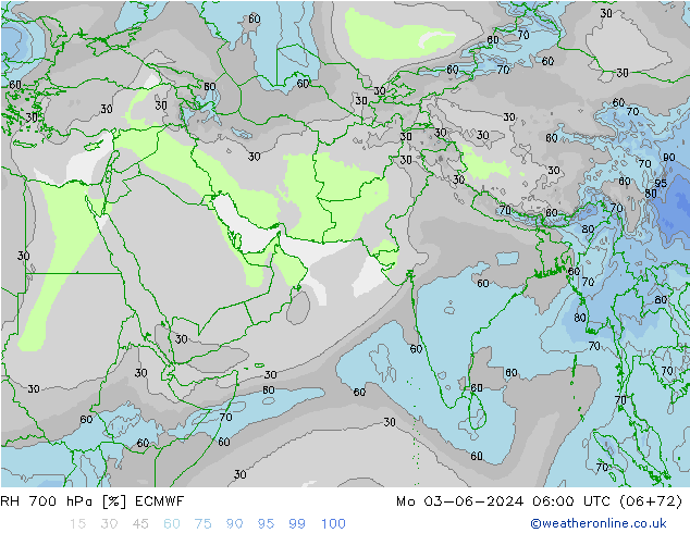 RH 700 hPa ECMWF Mo 03.06.2024 06 UTC