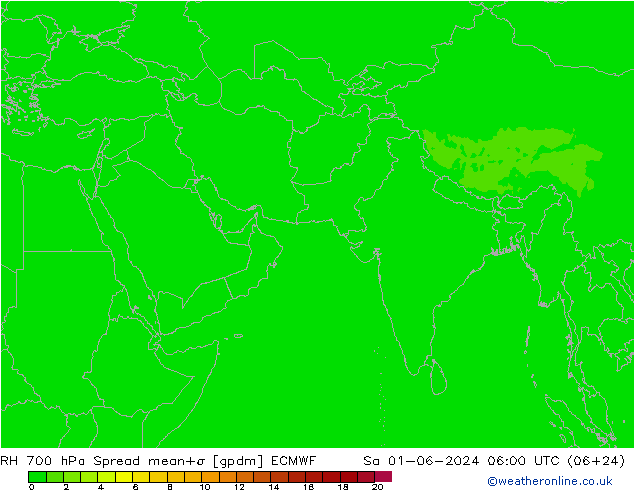 RH 700 hPa Spread ECMWF so. 01.06.2024 06 UTC