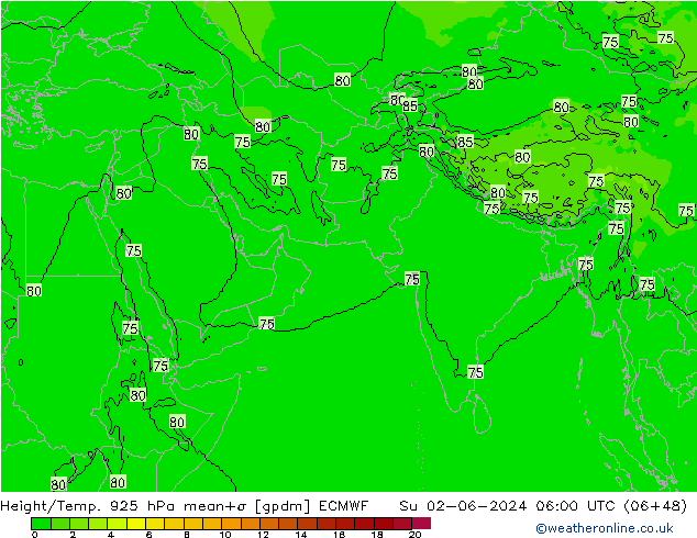 Height/Temp. 925 hPa ECMWF Su 02.06.2024 06 UTC