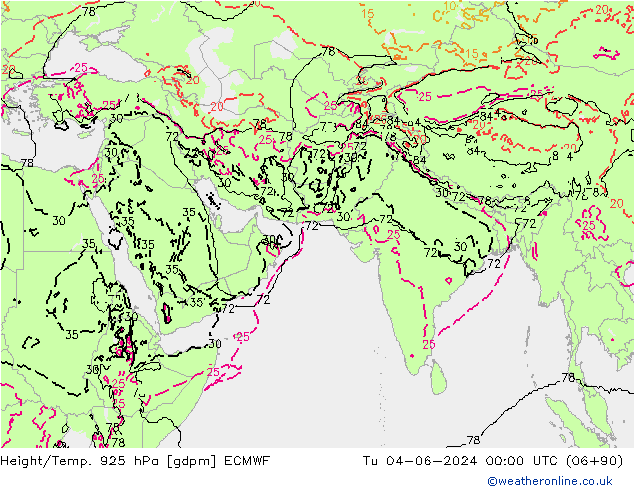 Yükseklik/Sıc. 925 hPa ECMWF Sa 04.06.2024 00 UTC