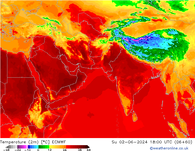 Temperatura (2m) ECMWF Dom 02.06.2024 18 UTC