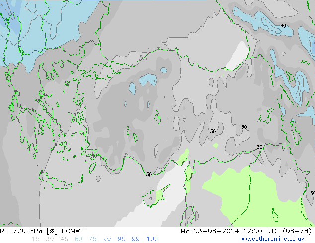 RH 700 гПа ECMWF пн 03.06.2024 12 UTC