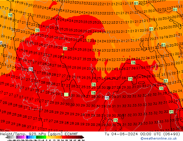 Hoogte/Temp. 925 hPa ECMWF di 04.06.2024 00 UTC