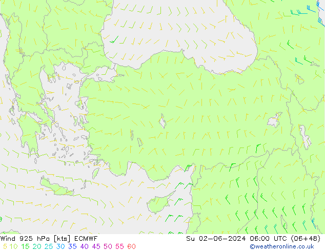 wiatr 925 hPa ECMWF nie. 02.06.2024 06 UTC