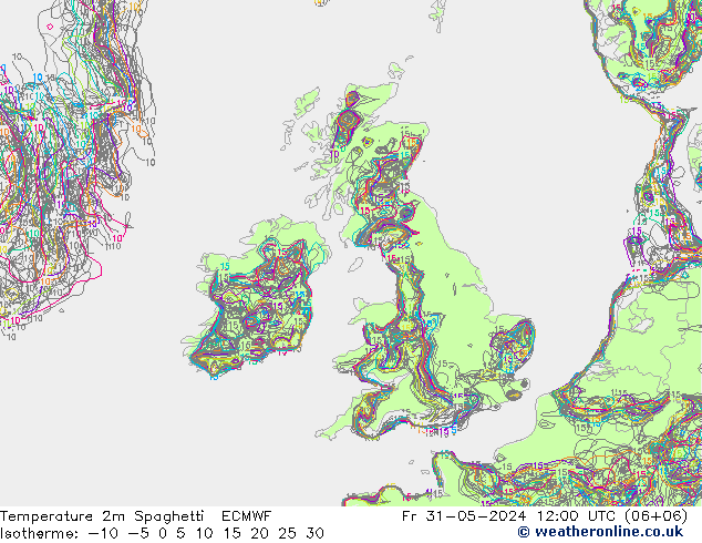 Temperatuurkaart Spaghetti ECMWF vr 31.05.2024 12 UTC