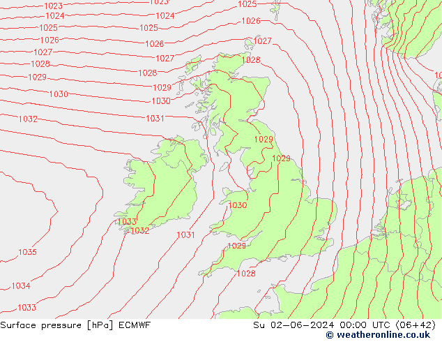 Yer basıncı ECMWF Paz 02.06.2024 00 UTC