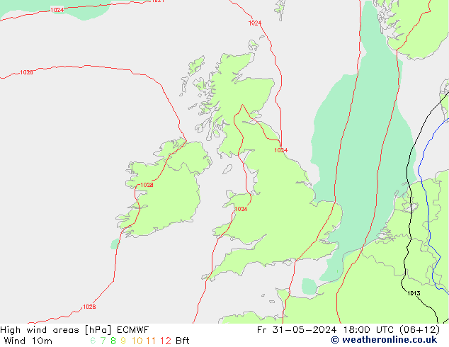 High wind areas ECMWF Fr 31.05.2024 18 UTC