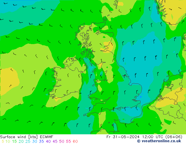 Rüzgar 10 m ECMWF Cu 31.05.2024 12 UTC