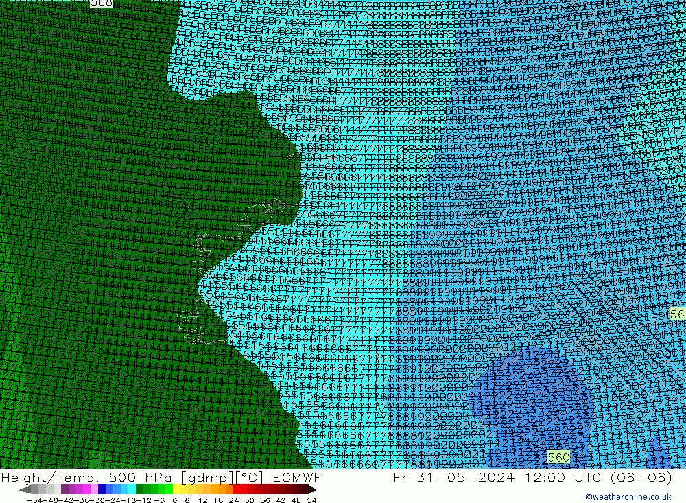 Yükseklik/Sıc. 500 hPa ECMWF Cu 31.05.2024 12 UTC