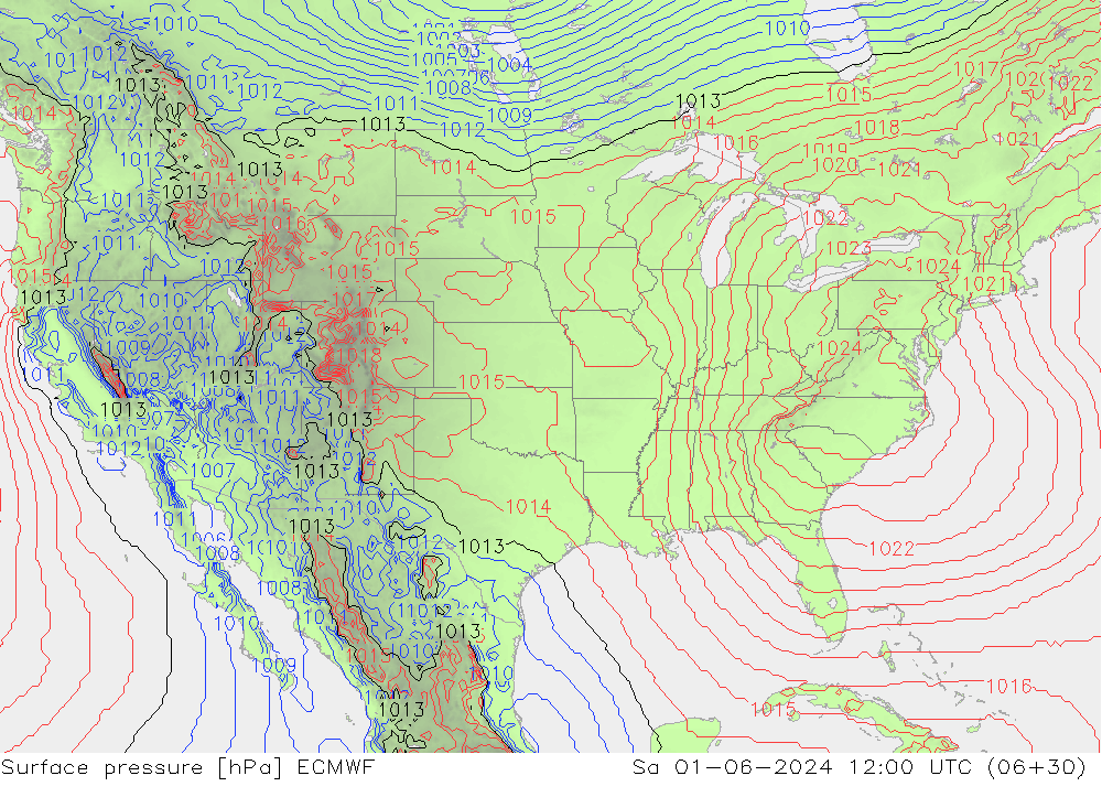 Surface pressure ECMWF Sa 01.06.2024 12 UTC