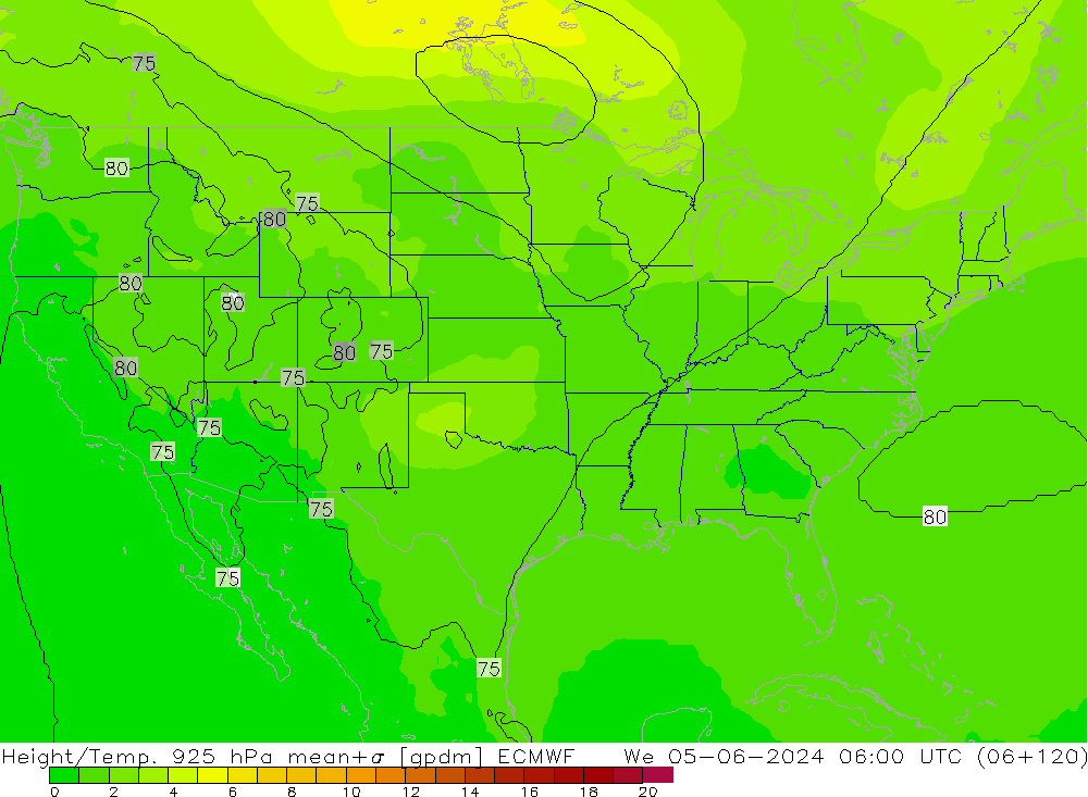 Height/Temp. 925 hPa ECMWF St 05.06.2024 06 UTC