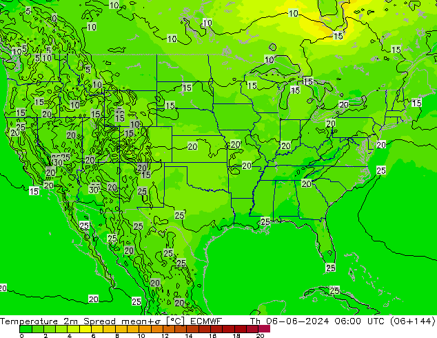 Temperatuurkaart Spread ECMWF do 06.06.2024 06 UTC