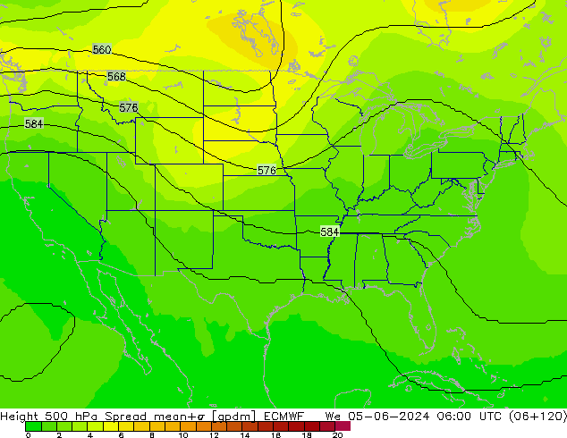 Height 500 hPa Spread ECMWF mer 05.06.2024 06 UTC