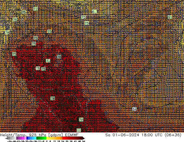 Height/Temp. 925 hPa ECMWF so. 01.06.2024 18 UTC