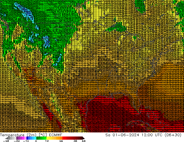 Temperatuurkaart (2m) ECMWF za 01.06.2024 12 UTC