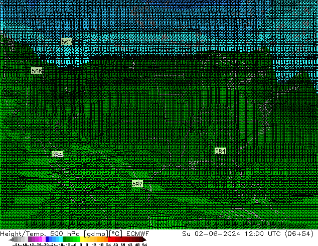 Yükseklik/Sıc. 500 hPa ECMWF Paz 02.06.2024 12 UTC