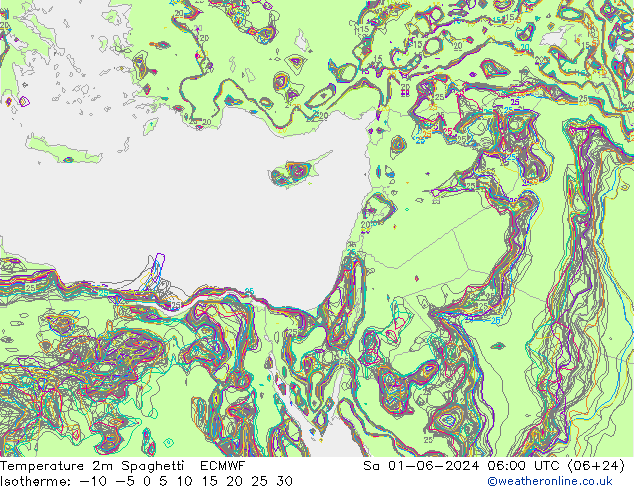 карта температуры Spaghetti ECMWF сб 01.06.2024 06 UTC