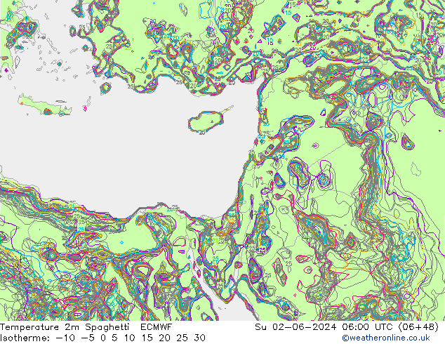 Temperatura 2m Spaghetti ECMWF Dom 02.06.2024 06 UTC