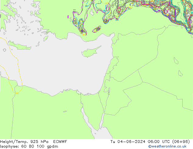 Hoogte/Temp. 925 hPa ECMWF di 04.06.2024 06 UTC