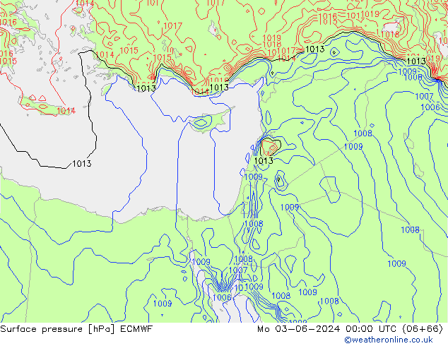 Presión superficial ECMWF lun 03.06.2024 00 UTC