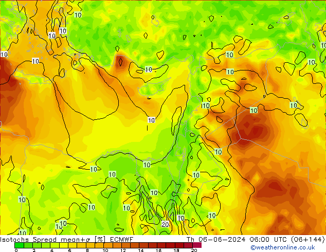 Isotachs Spread ECMWF чт 06.06.2024 06 UTC