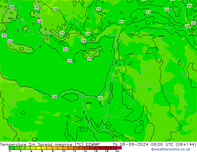 Temperatura 2m Spread ECMWF jue 06.06.2024 06 UTC