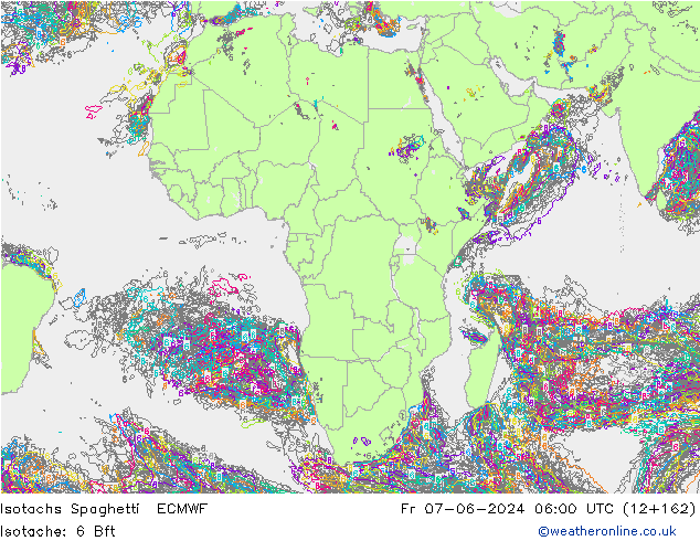 Isotachs Spaghetti ECMWF Pá 07.06.2024 06 UTC