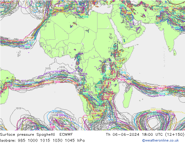 pressão do solo Spaghetti ECMWF Qui 06.06.2024 18 UTC