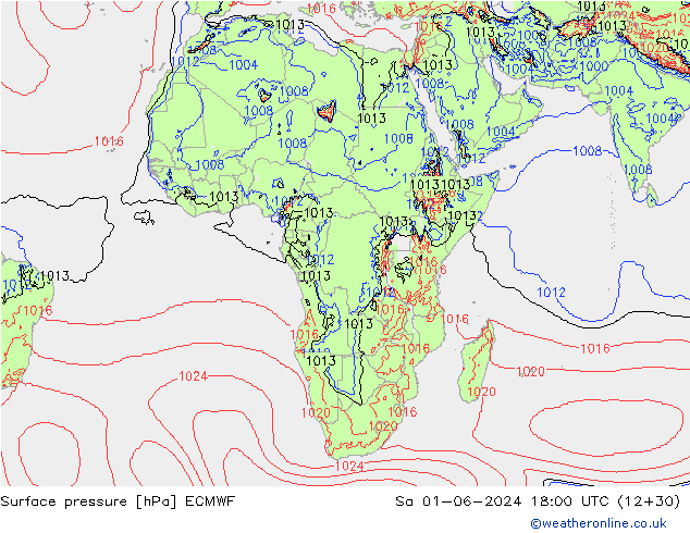 приземное давление ECMWF сб 01.06.2024 18 UTC