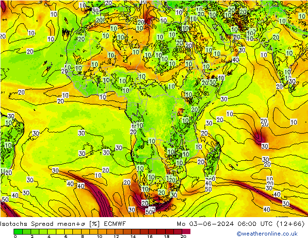 Eşrüzgar Hızları Spread ECMWF Pzt 03.06.2024 06 UTC