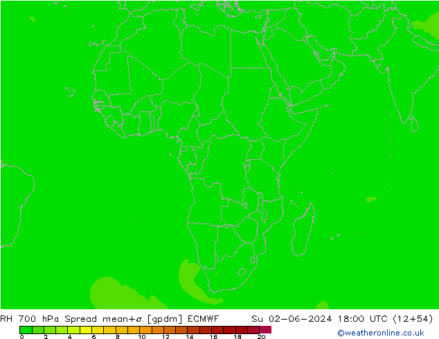 RH 700 hPa Spread ECMWF Su 02.06.2024 18 UTC