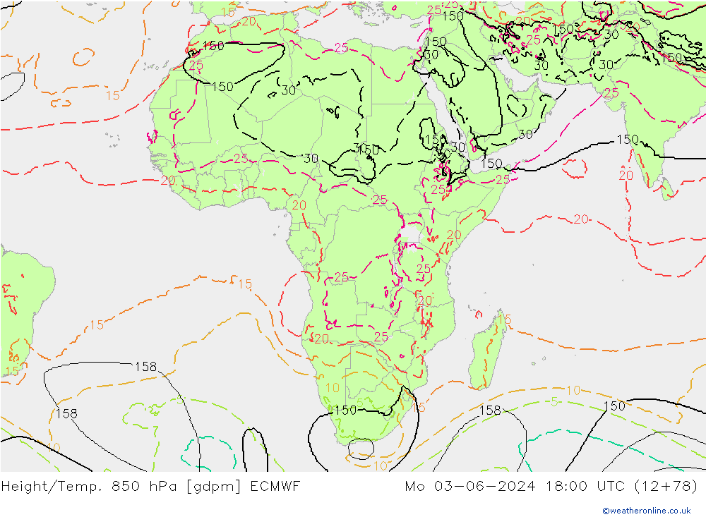 Height/Temp. 850 hPa ECMWF Seg 03.06.2024 18 UTC