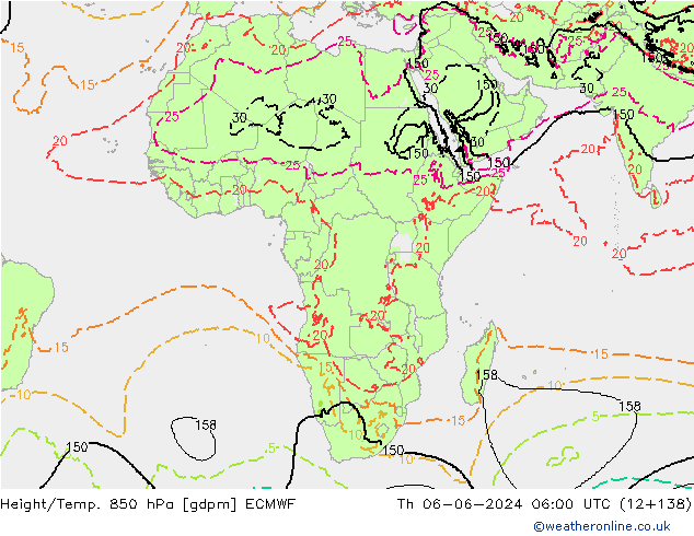 Height/Temp. 850 hPa ECMWF Qui 06.06.2024 06 UTC