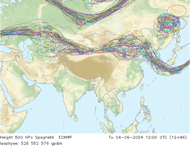 500 hPa Yüksekliği Spaghetti ECMWF Sa 04.06.2024 12 UTC
