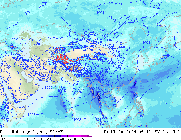 Precipitation (6h) ECMWF Th 13.06.2024 12 UTC