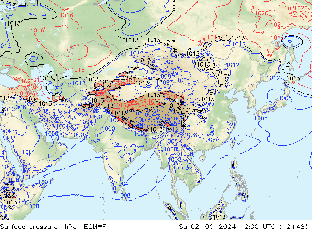 Luchtdruk (Grond) ECMWF zo 02.06.2024 12 UTC