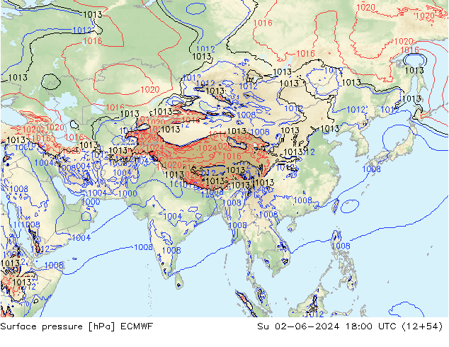 Yer basıncı ECMWF Paz 02.06.2024 18 UTC