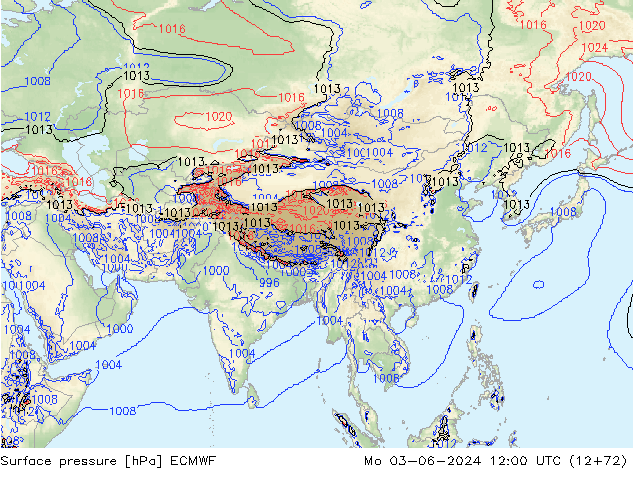 pressão do solo ECMWF Seg 03.06.2024 12 UTC