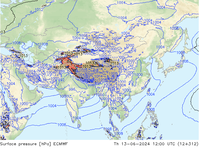 ciśnienie ECMWF czw. 13.06.2024 12 UTC