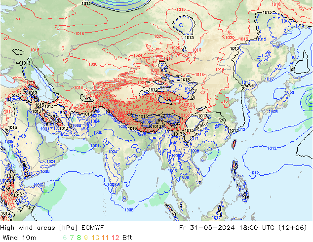 High wind areas ECMWF Fr 31.05.2024 18 UTC