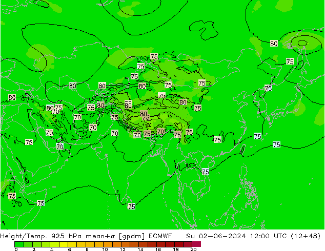 Height/Temp. 925 hPa ECMWF Su 02.06.2024 12 UTC