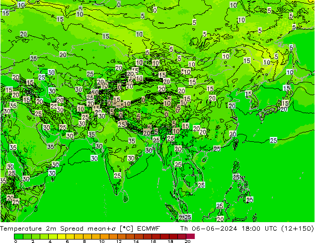 Temperature 2m Spread ECMWF Čt 06.06.2024 18 UTC