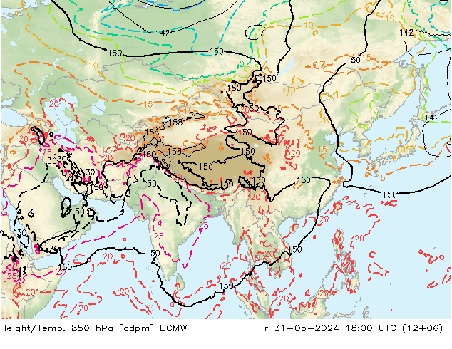 Height/Temp. 850 hPa ECMWF Sex 31.05.2024 18 UTC