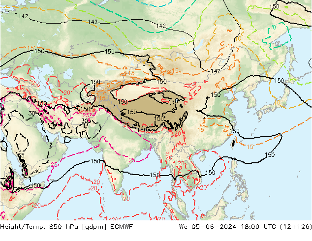 Hoogte/Temp. 850 hPa ECMWF wo 05.06.2024 18 UTC