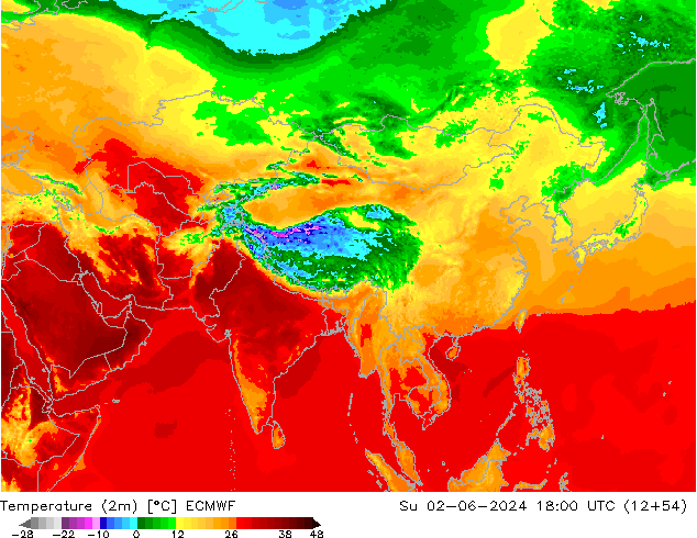 Temperatura (2m) ECMWF Dom 02.06.2024 18 UTC