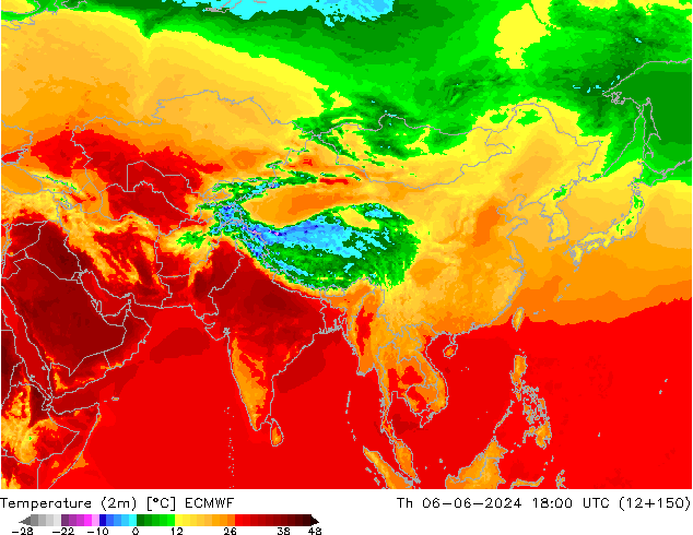 Sıcaklık Haritası (2m) ECMWF Per 06.06.2024 18 UTC