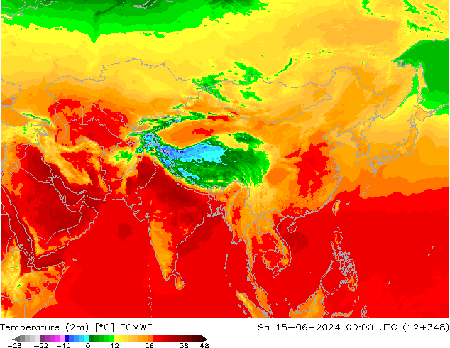 Temperatura (2m) ECMWF sab 15.06.2024 00 UTC