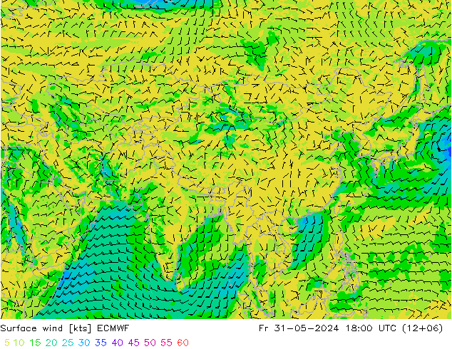 Vento 10 m ECMWF Sex 31.05.2024 18 UTC