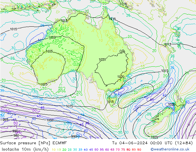 Isotaca (kph) ECMWF mar 04.06.2024 00 UTC